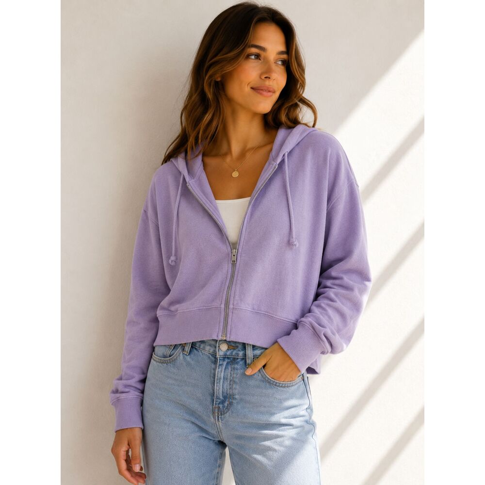 Hollister Cropped Zip Hoodie Women’s S Purple Lightweight Cozy Loungewear